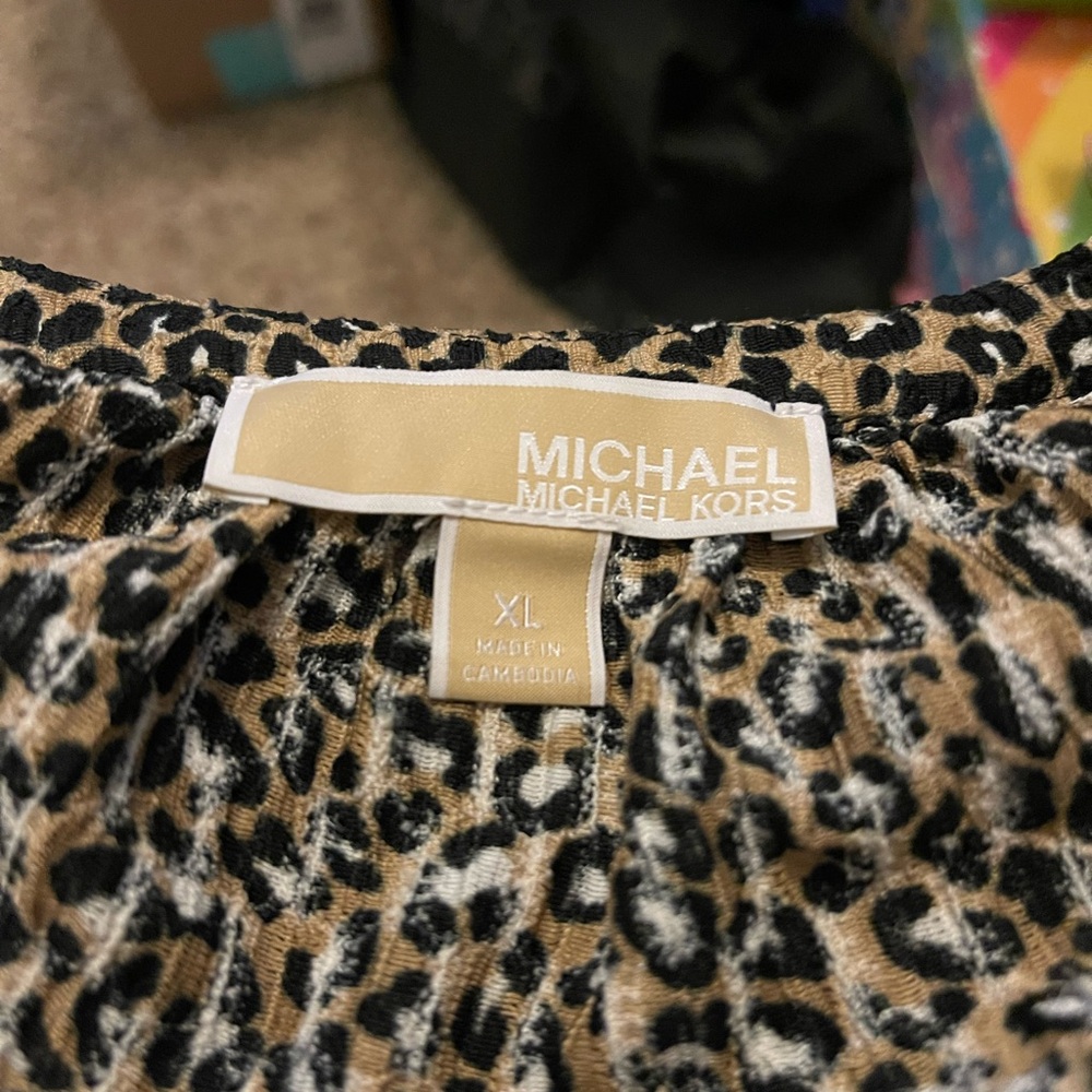 Michael Kors Black and Tan Animal Print Blouse